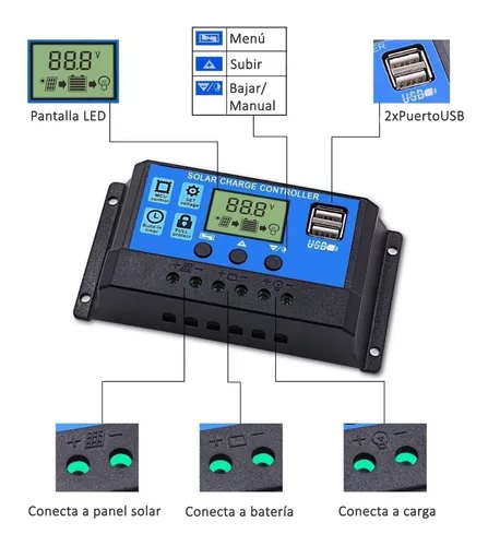 Regulador Carga Solar Digital 12v 24v 60a 2usb