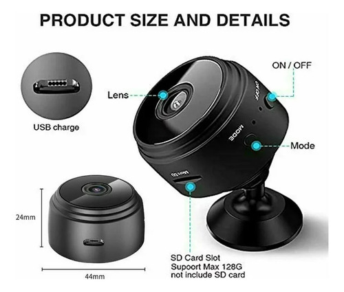 Imagem 6 de 6 de Mini Câmera Espiã A9 Wifi Com Sensor E Visão Noturna Cor Preto