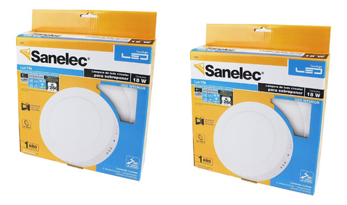 Luminario Blanco Led Sanelec Para Techo 18w Luz Fría