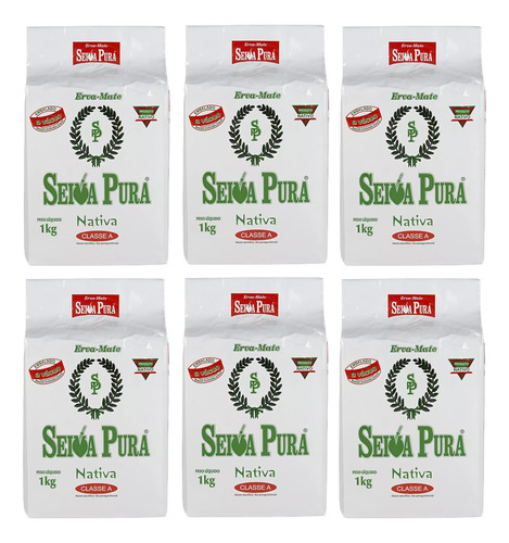 Kit 6 Erva Mate Seiva Pura Nativa Vácuo 1kg Chimarrão