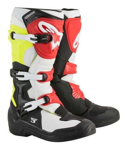 Bota Alpinestars Tech 3 Preta/branca/vermelha/fluo Offroad