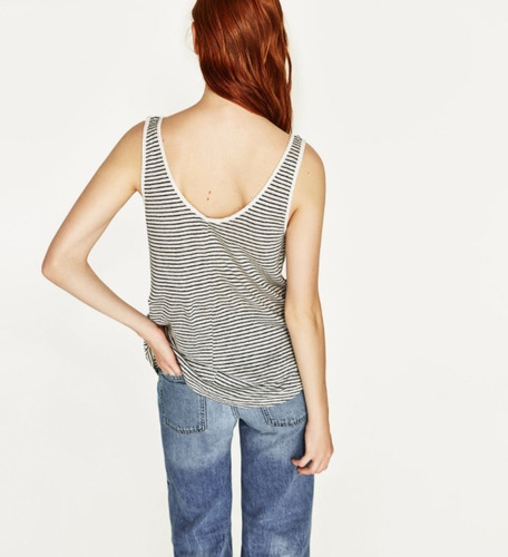 Zara Musculosa Rayada, Importada! Tendencia, Tipo Lino