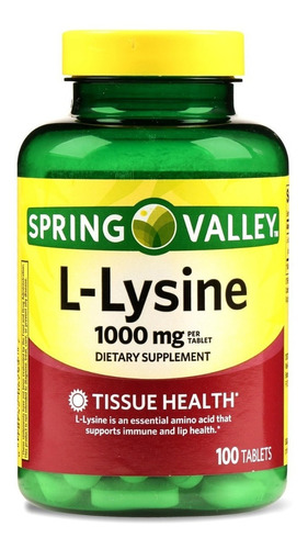 L- Lisina 1000mg Spring Valley 100 Tablets Importado Usa