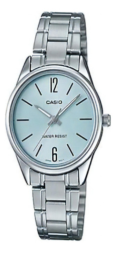 Reloj Casio Mujer Modelo Ltp-v005d-2budf  /relojería Violeta Color De La Correa Plateado