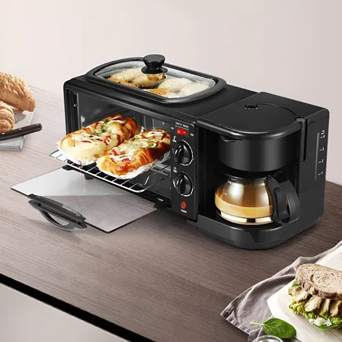 Horno Electrico 3 En 1 Maquina Cafetera Sarten Horno Plancha Negro