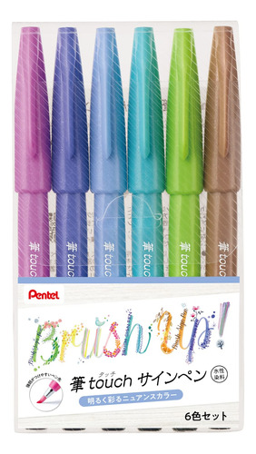 Pentel Ses15c-6stc Brush Touch Sign Pen Set 6 Color