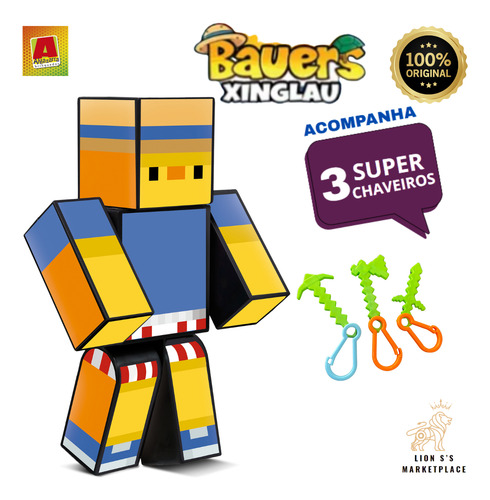 Boneco Xinglau Bauers+chaveiros+jogo Memoria Minecraft 25cm