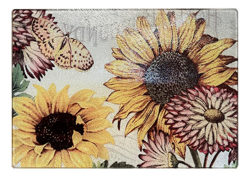 Tabla Para Picar Chica Vidrio Templado Girasoles Girasoles Blanco