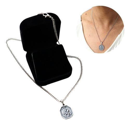 Colar Prateado Com Medalha Nossa Senhora Mãe E Rainha 759 Cor Preto