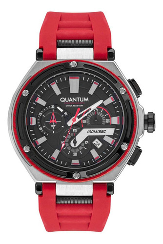 Reloj Quantum Hombre Correa Silicón Hunter 1010 Correa Rojo Fondo Negro