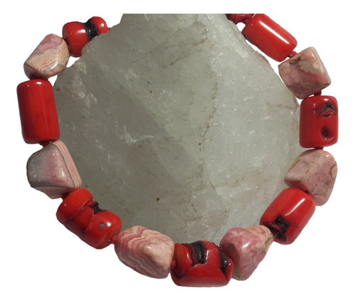 Psr1240 Pulsera Piedra Rodocrosita, Rosa Del Inca, Coral