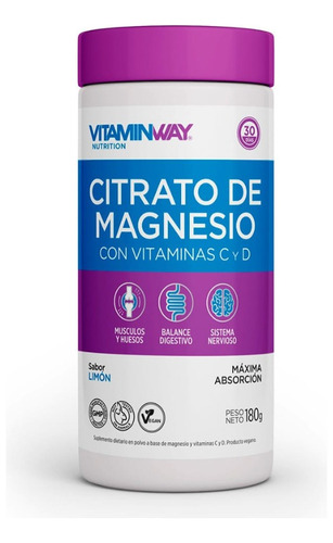 Citrato De Magnesio En Polvo 180g Vitamin Way Con Vita C Y D