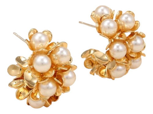 Aros De Flores Con Perlas Hermosos Elegantes Baño De Oro 18k