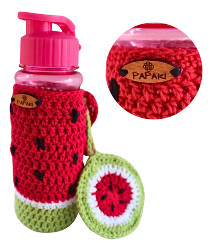 Botella Agua Kawaii Deportiva 650 Ml Funda Sandia Crochet