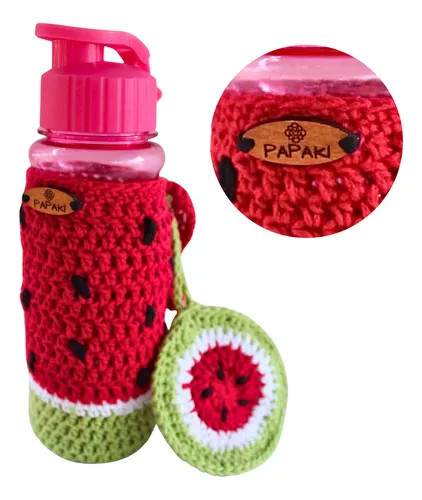 Botella Agua Kawaii Deportiva 650 Ml Funda Sandia Crochet
