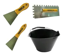 Comprar Combo Balde Albañil + Espatulas De 30 Y 50 Mm Zeex + Llana Dentada Zeex 8 X 8 Albañileria