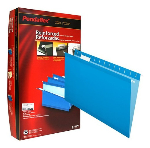 Folder De Papel Oficio Pendaflex Colgante Azul 1 Pq C/25pz