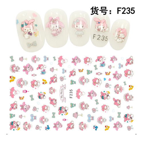 Stickers Uñas My Melody Sanrio Hello Kitty Manicure Gel Rosa