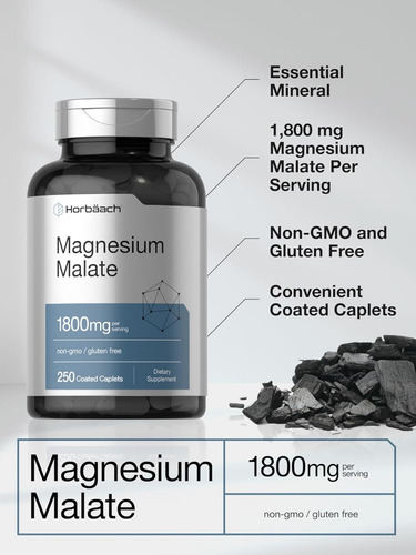 Suplemento de malato de magnesio Horbäach 1800 mg 250 cápsulas
