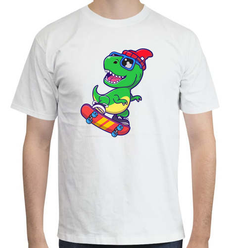 Playera De Dinosaurio En Patineta Con Lentes - Skater - Moda