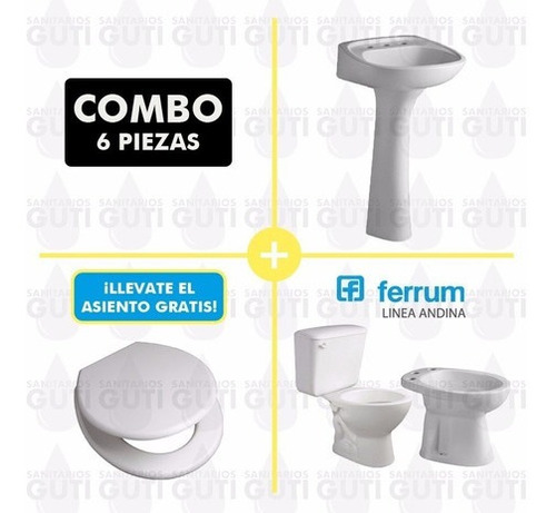 Juego Sanitarios Ferrum Andina Largo Apoyo + Tapa Ferrum