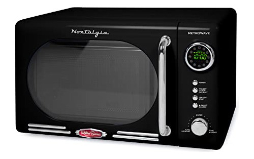 Horno De Microondas Retro Compacto Color Negro Pantalla Led