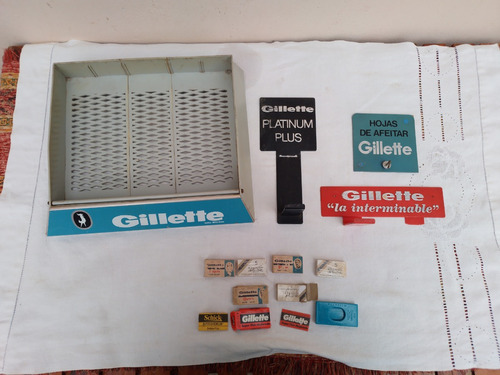 Lote Antigua Publicidad De Gillette Exhibidor Hojas Carteles