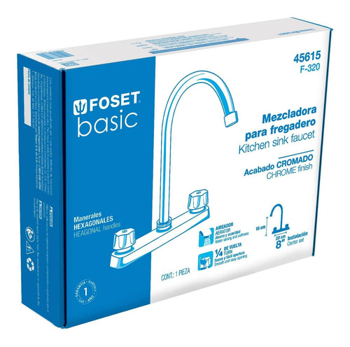 Mezcladora P/fregadero Manerales Hexagonal Curvo Foset 45615