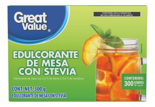 Edulcorante De Mesa Great Value Con Stevia 300 Pzas