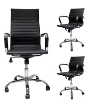 Comprar Conjunto Cadeiras Escritorio Presidente + 2 Cadeiras Diretor Cor Kit Conjunto Cadeira De Escritório Presidente Charles Eames Eiffel Preto Com 2 Cadeira Escritório Diretor Preto