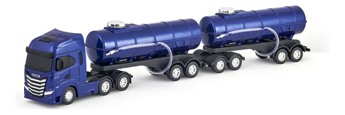 Caminhão Miniatura Réplica Iveco S-way Rodotrem Tanque 1/30 Cor Azul-escuro