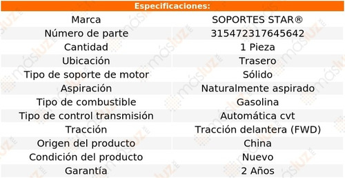 1) Soporte Motor Tras Saturn Vue 2.2l 4 Cil Cvt 04