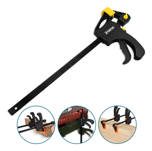Kit Grampo Aperto Rápido 6 Pçs Fertak Preto Fixação 300mm