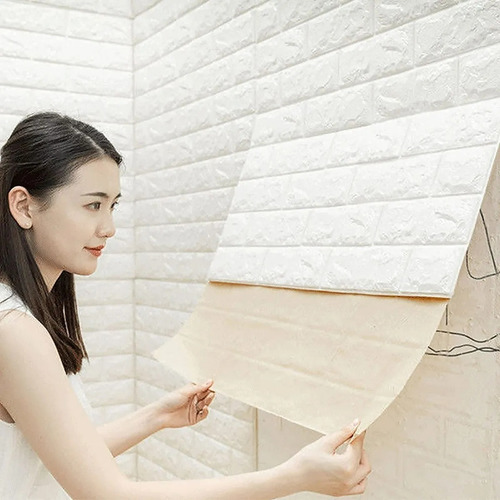 Imagen 1 de 8 de Papel Tapiz Ladrillo Blanco 3d - Autoadhesivo Para El Hogar