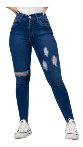 Jeans Yd Dama Elastizado Con Roturas Excelente Calce 