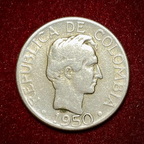 Moneda 20 Centavos Colombia 1950 Km 208.2 Plata 0.500 Escasa