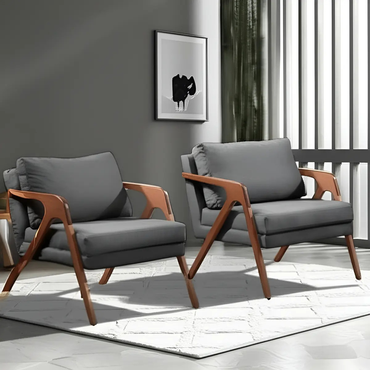 Conjunto 2 Poltronas Decorativa Mona Sala De Estar E Recepção Com Pés Em Madeira Maciça Cor Linho Cinza Claro