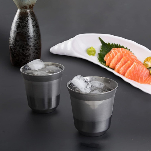 Easyworkz Tazas De Café De Doble Pared De Acero Inoxidable Color Silver 75ml Color