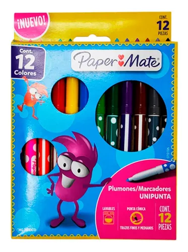 Plumones De Colores Paper Mate Unipunta 12 Piezas