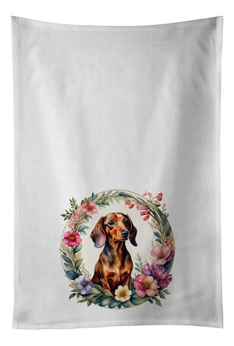 Dachshund And Flowers Kitchen Towel Set Of 2 White Dish Towe