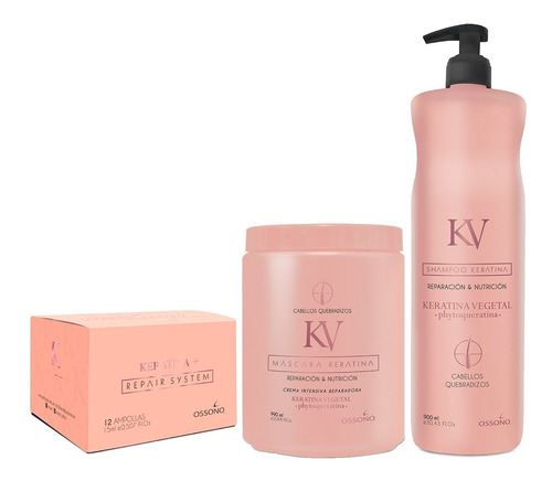 Kit Ossono Keratina Shampoo 900ml + Mascara X 1kg + Ampolla