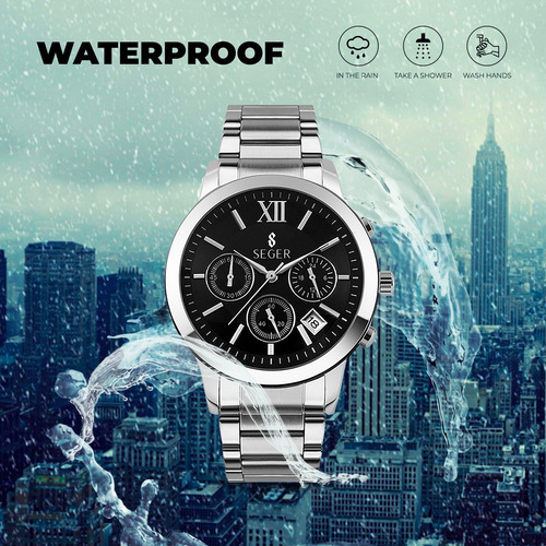 Imagen 5 de 10 de Reloj Hombre Seger 9097 Original Eeuu Elegante Vestir Acero