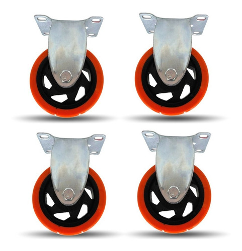 Set 4 Ruedas Naranja Placa Fija 4 Inch, Fly Case Mod. M X10