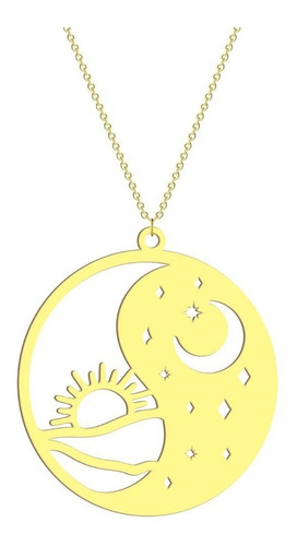 Collar Luna Creciente Estrella Sol Plata Enchapada Oro 18k