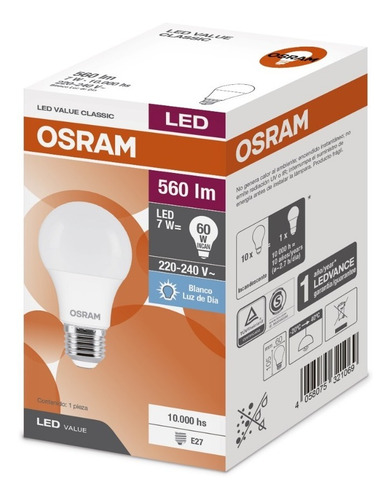Imagen 3 de 10 de Lámpara Foco Led Osram Pack X 20 7w + 14w Luzfría