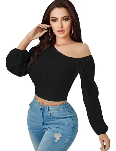 Blusa negra online asimetrica