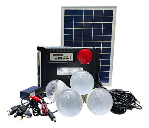 Kit Solar Portátil 4 Focos, Radio Fm Bluetooth Y Lámpara