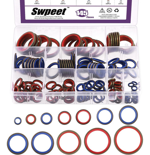 Swpeet 145pcs 12sizes 2colors Self-centred Dowty Seal Gasket