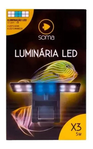 Luminária Led X3 Preta Led Branco / Azul 5w 127v Soma