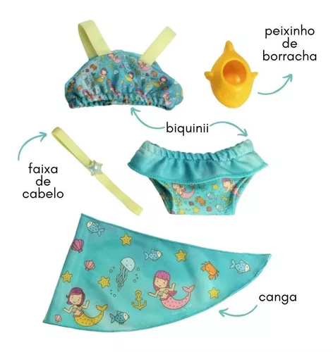 Kit Roupa De Boneca Para Baby Alive - Praia Biquini Sereia